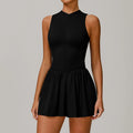Black sleeveless dress on a plain background