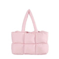 Pink puffer tote bag on a white background