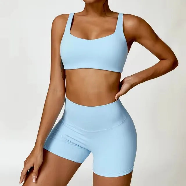 2-Piece Set – Long Sleeve Crop Top or Bra & Shorts