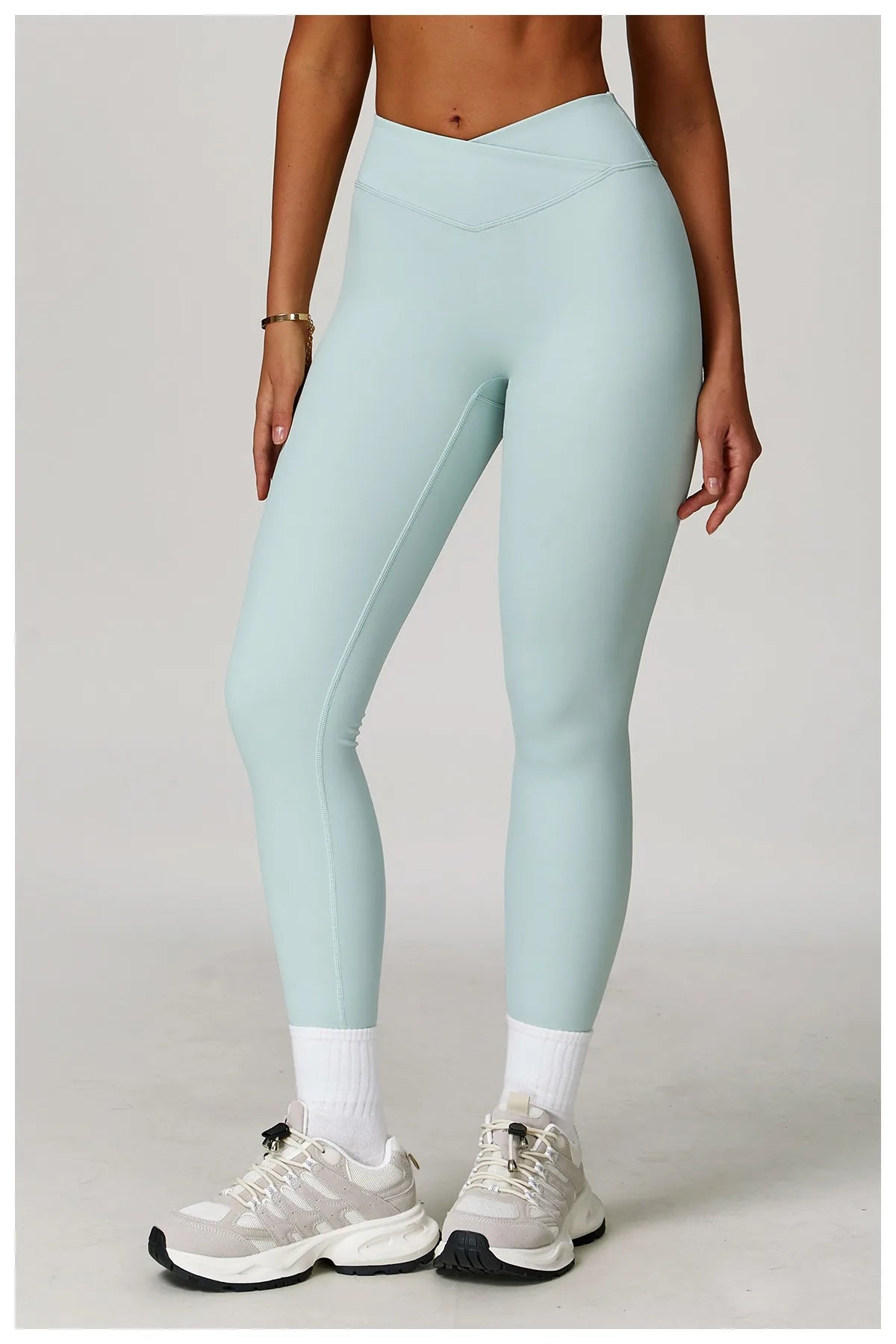 Cross-Fold V-Shaped Waist Pastel Leggings