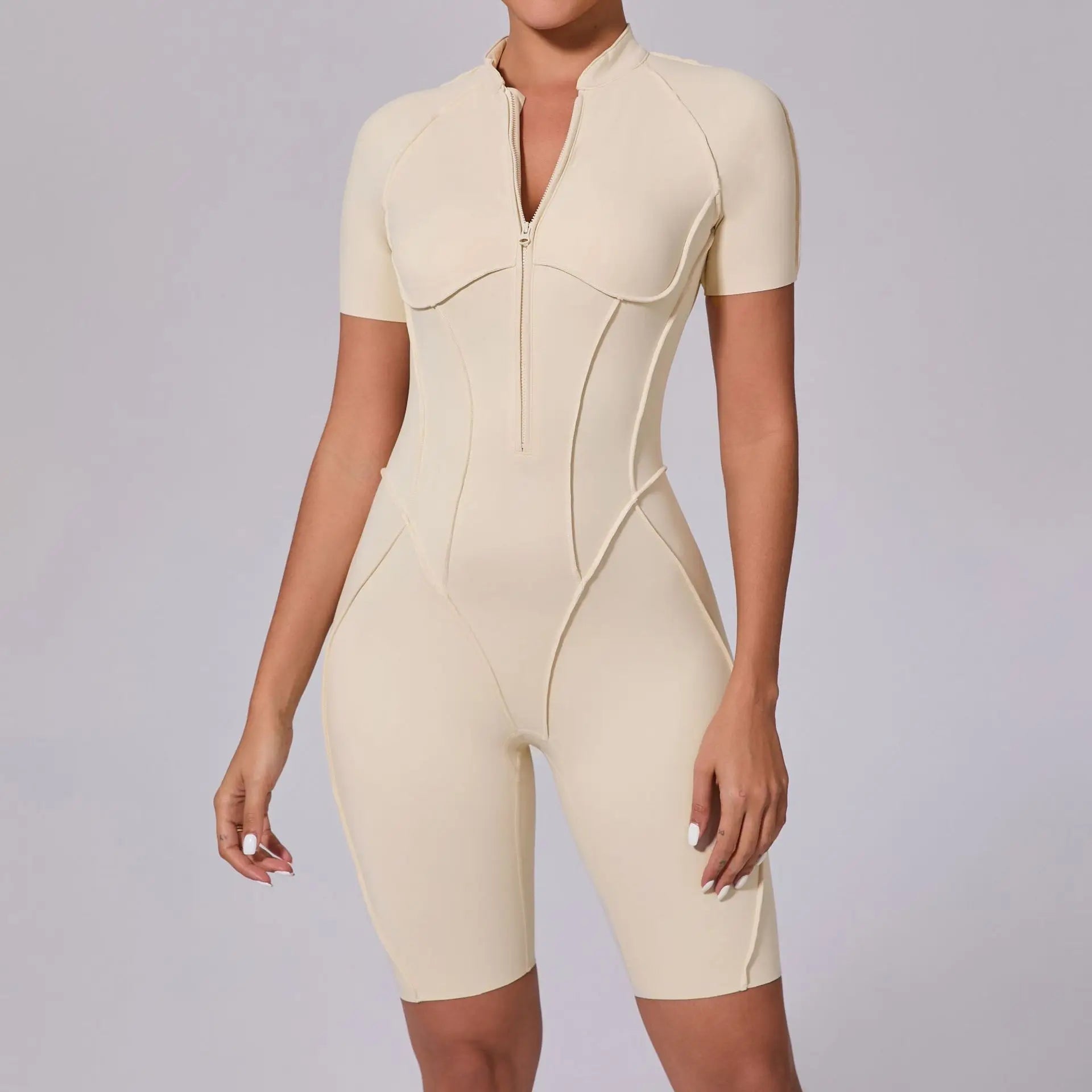 Seamless Backless Shorts Jumpsuit