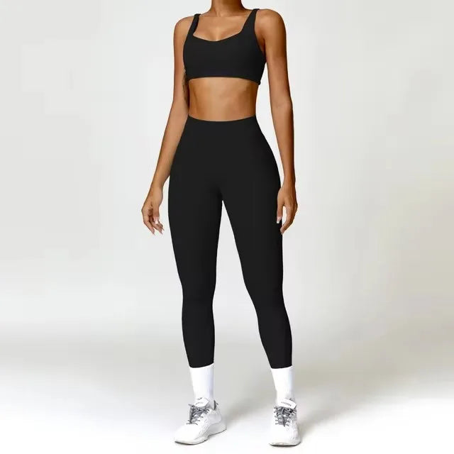 2-Piece Set – Long Sleeve Crop Top or Bra & High-Waist Scrunch Leggings