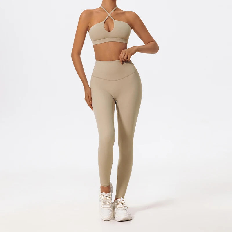 2-Piece Set Crossover Sports Bra & Leggings