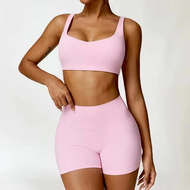2-Piece Set – Long Sleeve Crop Top or Bra & Shorts