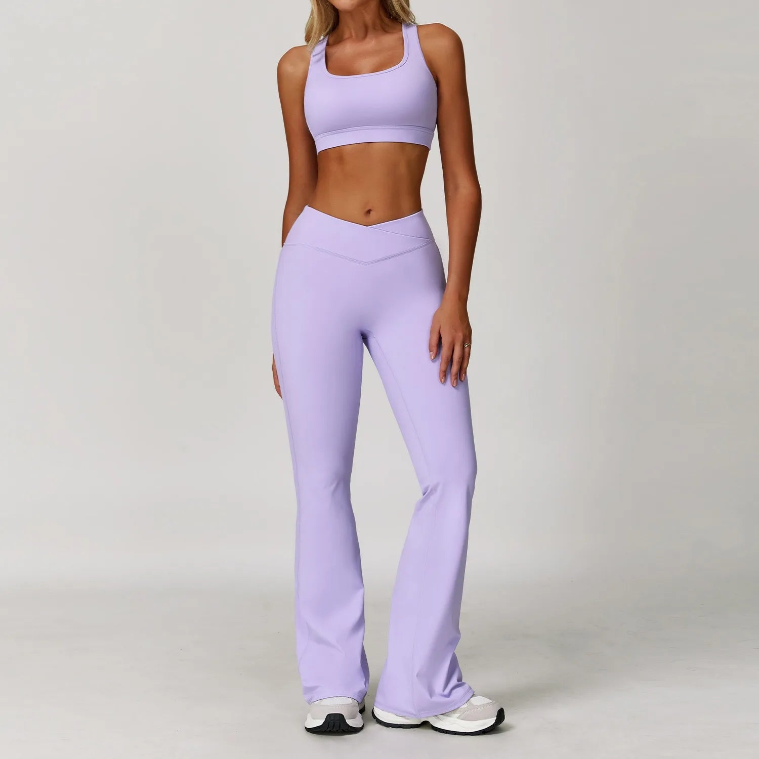 2-Piece Pastel Activewear Set with Flared Leggings