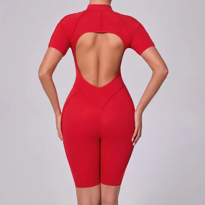 Seamless Backless Shorts Jumpsuit