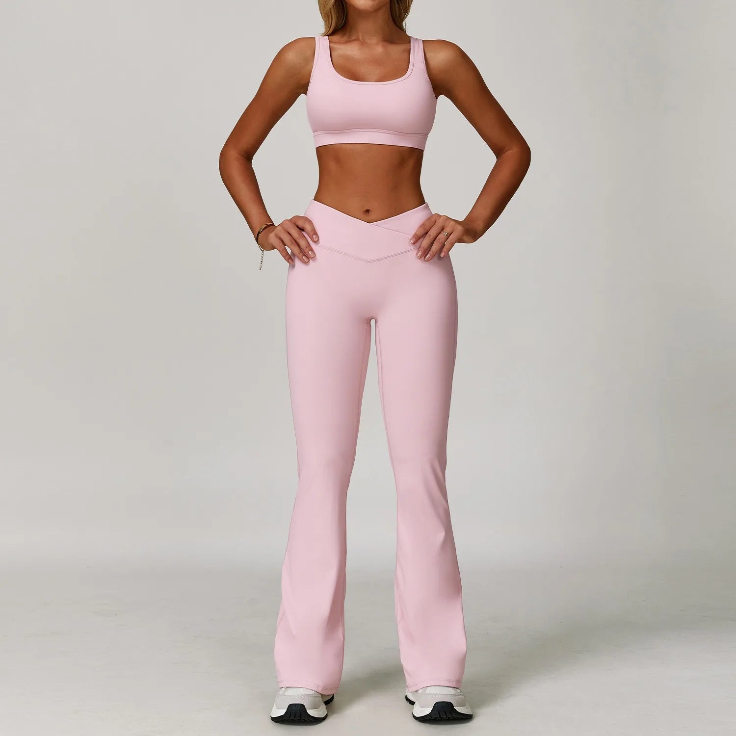 2-Piece Pastel Activewear Set with Flared Leggings
