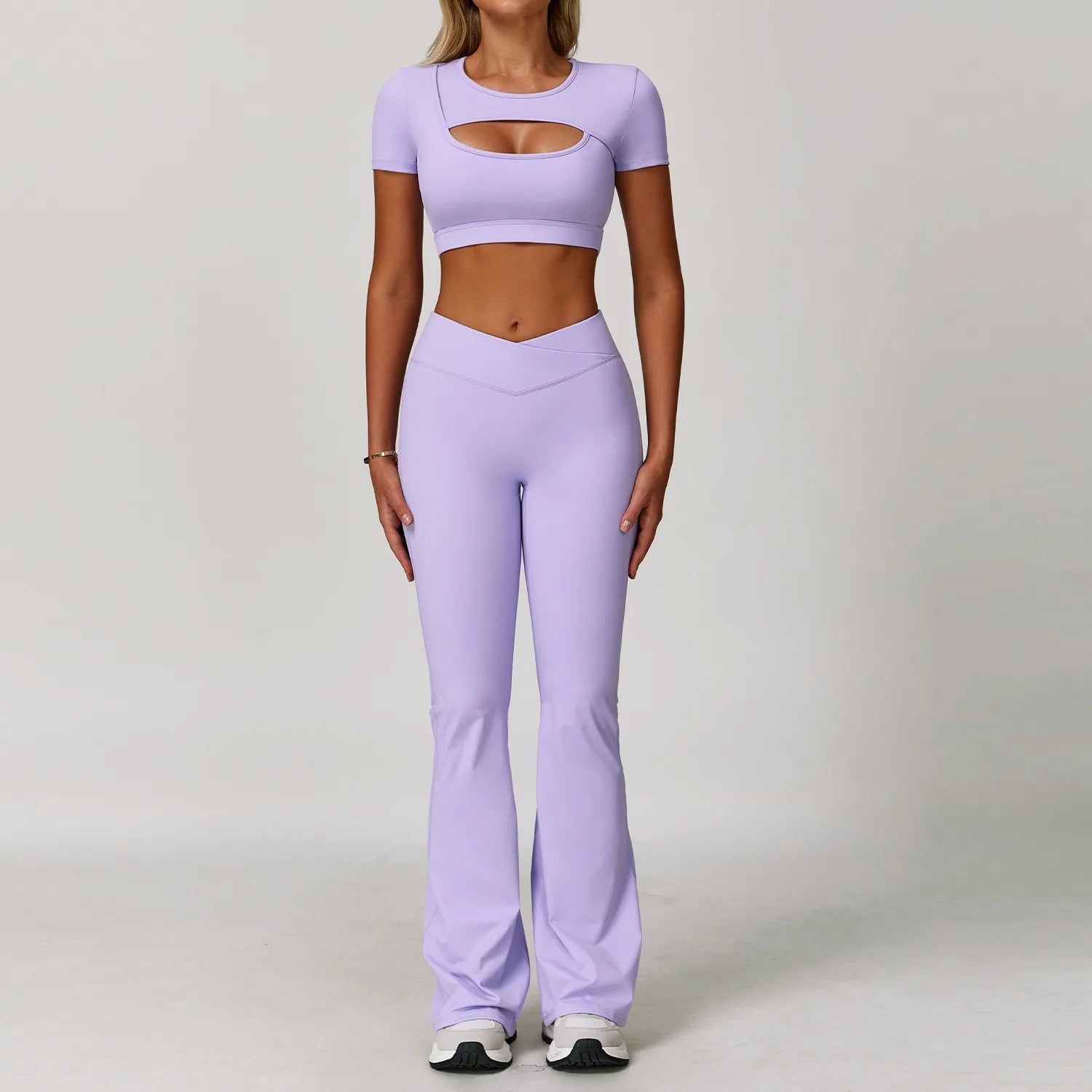 2-Piece Pastel Crop Top With Flared Leggings Set