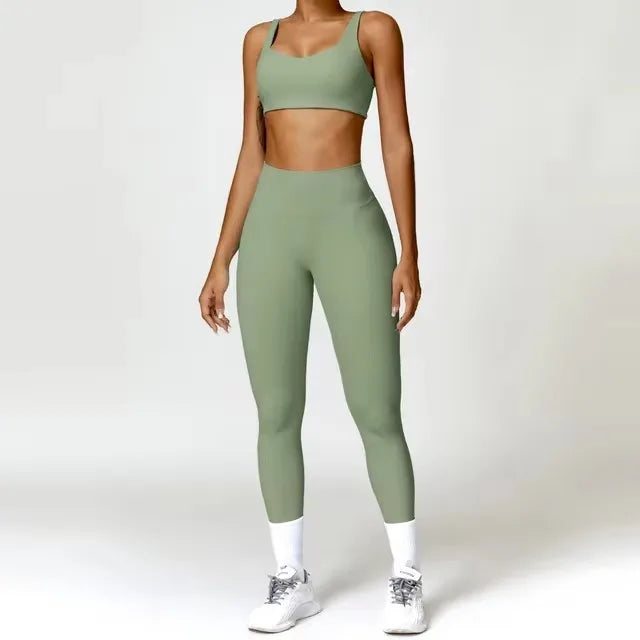 2-Piece Set – Long Sleeve Crop Top or Bra & High-Waist Scrunch Leggings