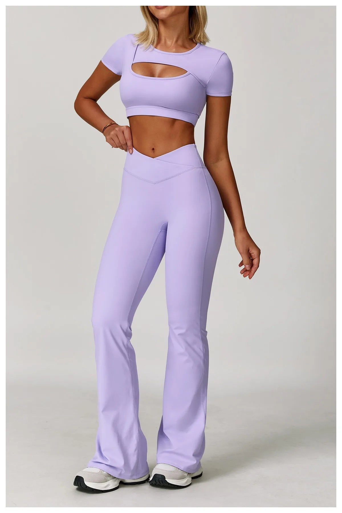 2-Piece Pastel Crop Top With Flared Leggings Set