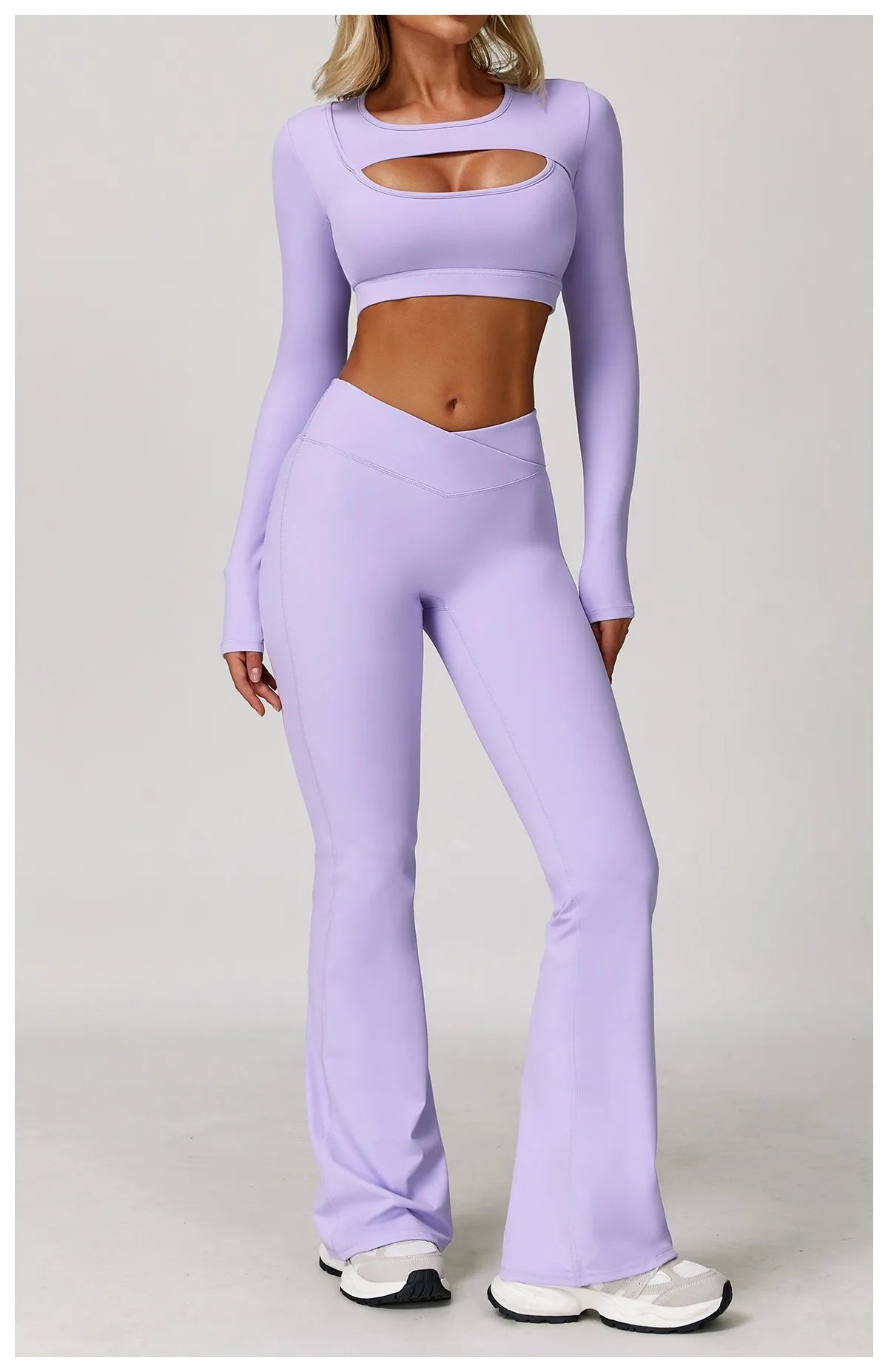 2-Piece Pastel Crop Top With Flared Leggings Set