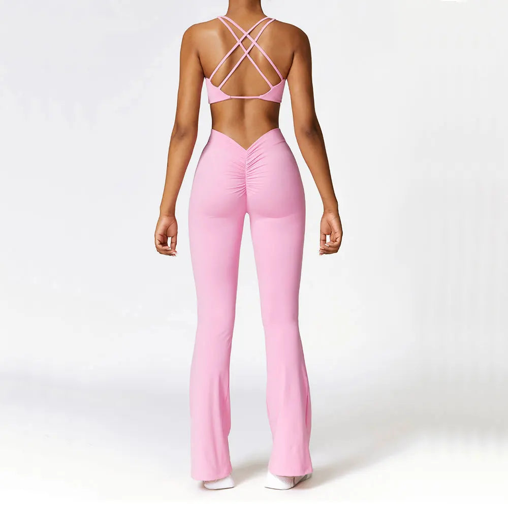 Seamless 2-Piece High-Waist Flare Leggings & Sports Bra