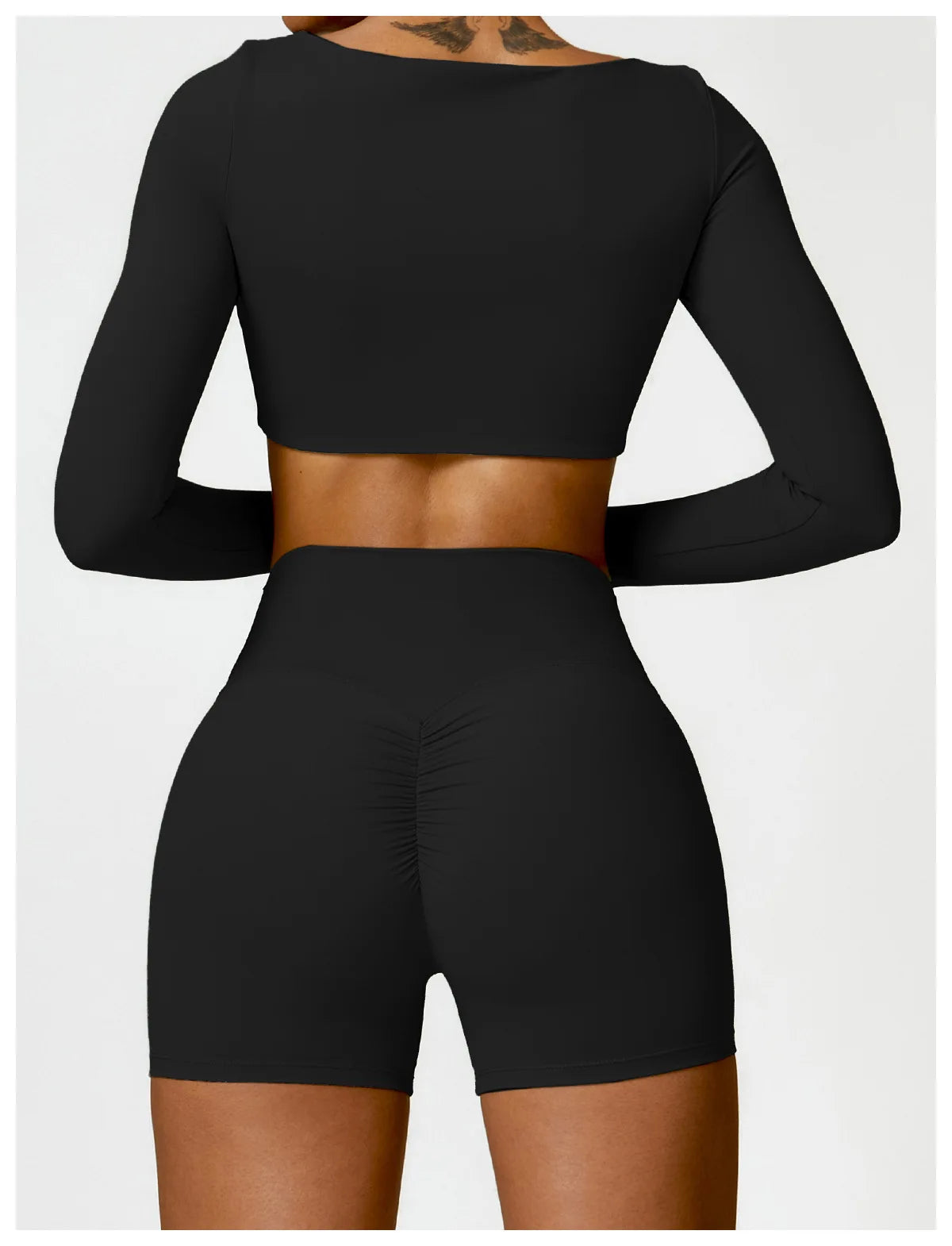 2-Piece Set – Long Sleeve Crop Top or Bra & Shorts