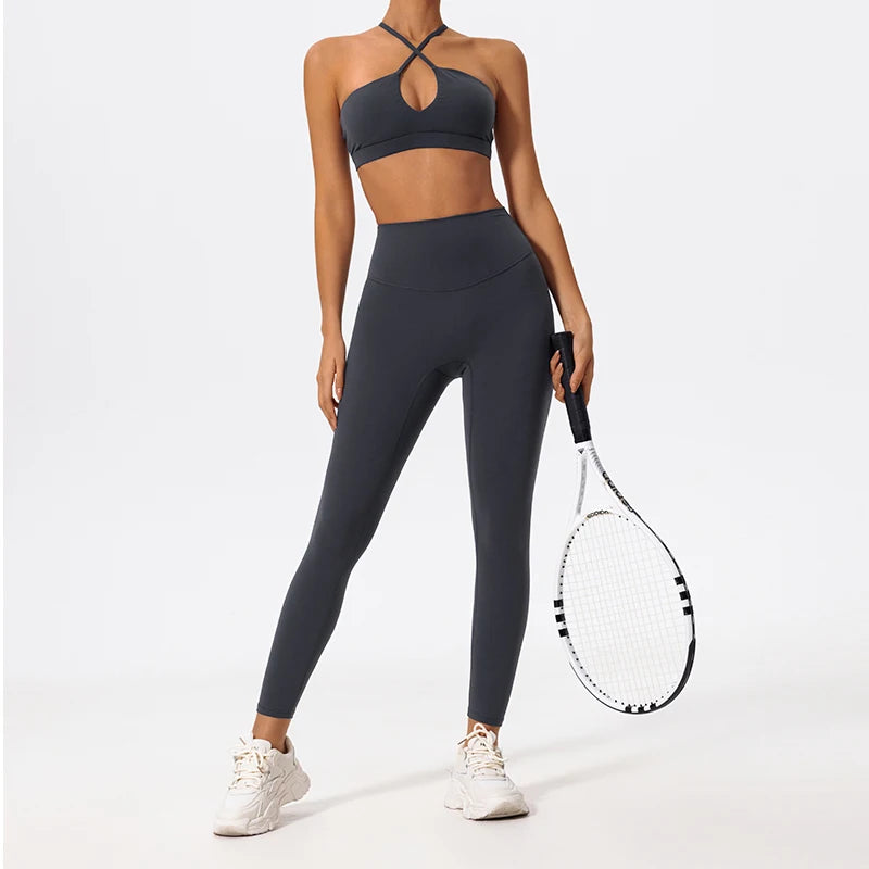 2-Piece Set Crossover Sports Bra & Leggings