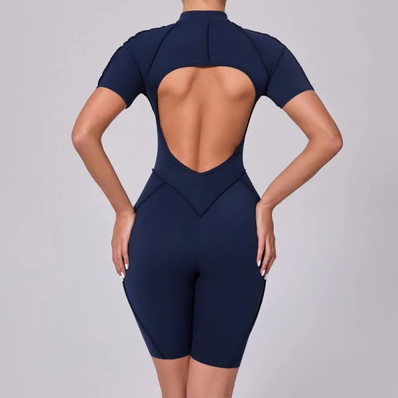 Seamless Backless Shorts Jumpsuit