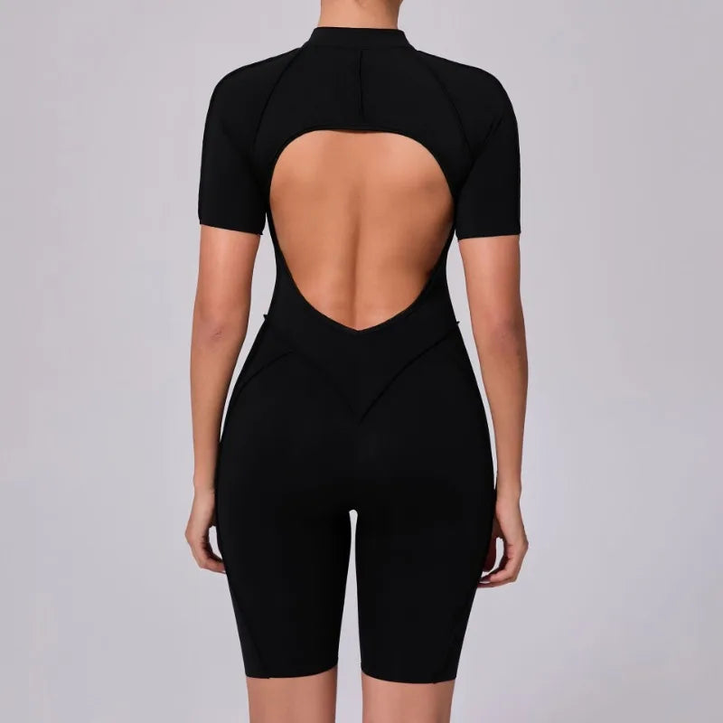 Seamless Backless Shorts Jumpsuit
