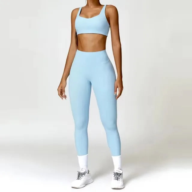 2-Piece Set – Long Sleeve Crop Top or Bra & High-Waist Scrunch Leggings