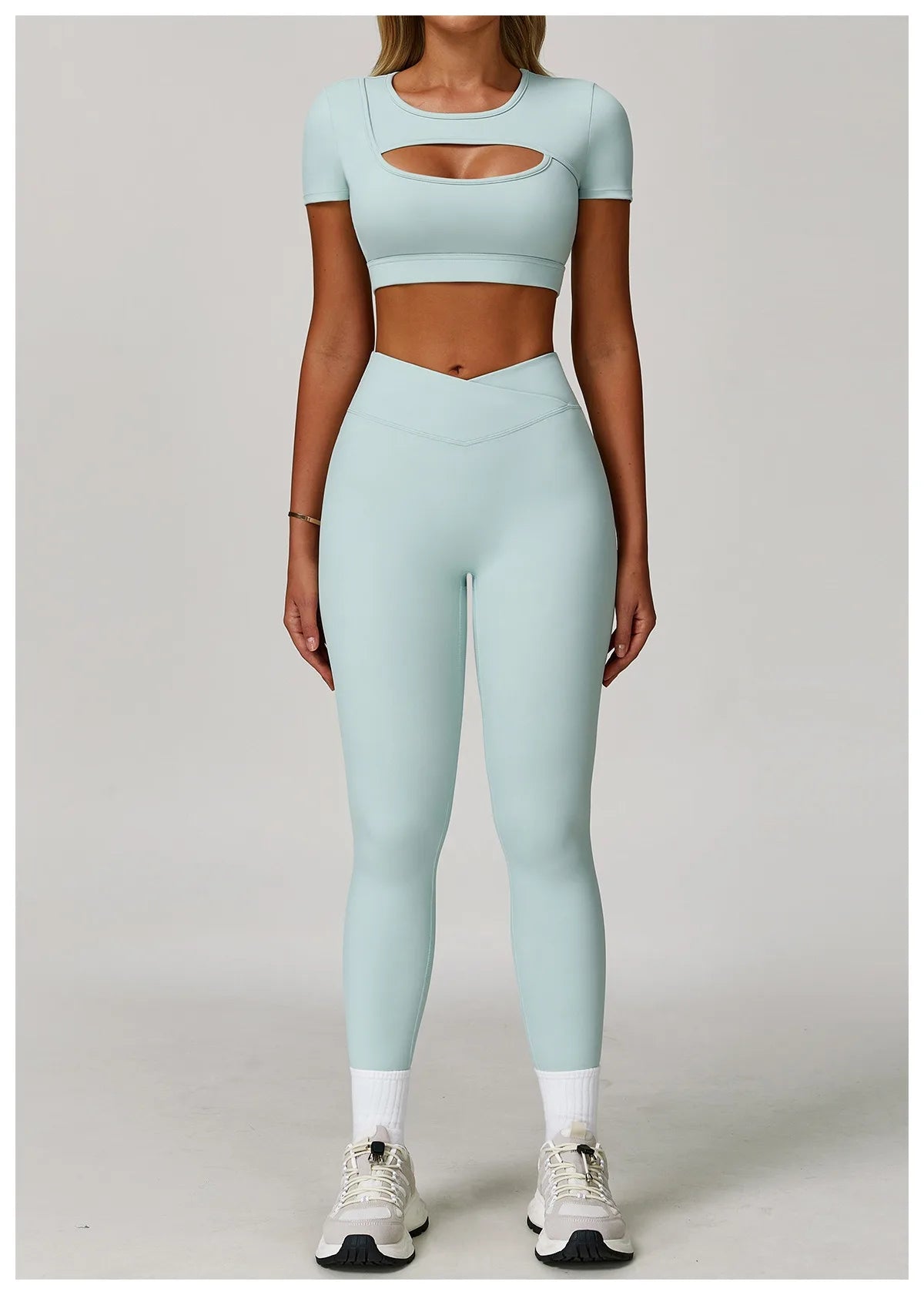 Cross-Fold V-Shaped Waist Pastel Leggings