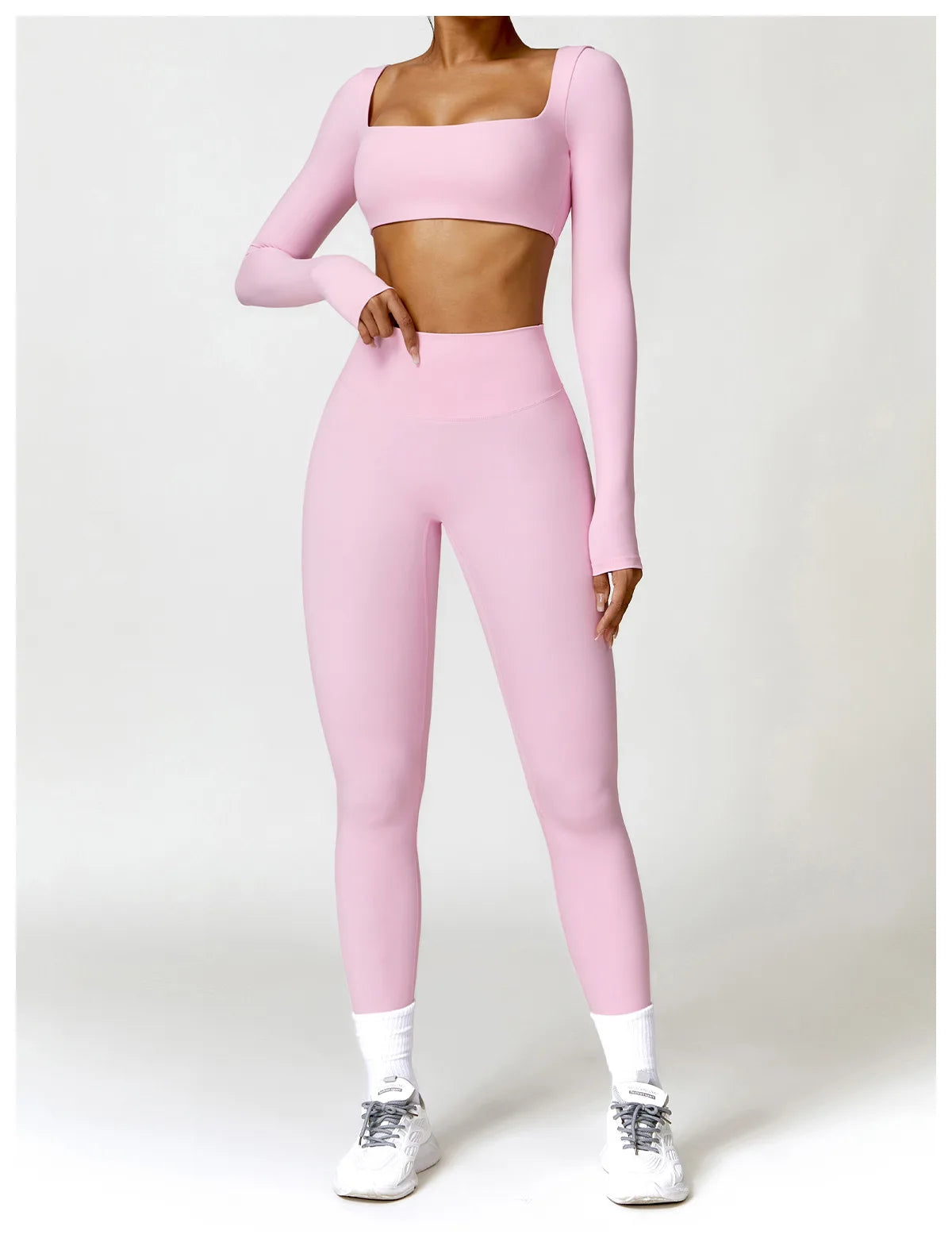 2-Piece Set – Long Sleeve Crop Top or Bra & High-Waist Scrunch Leggings
