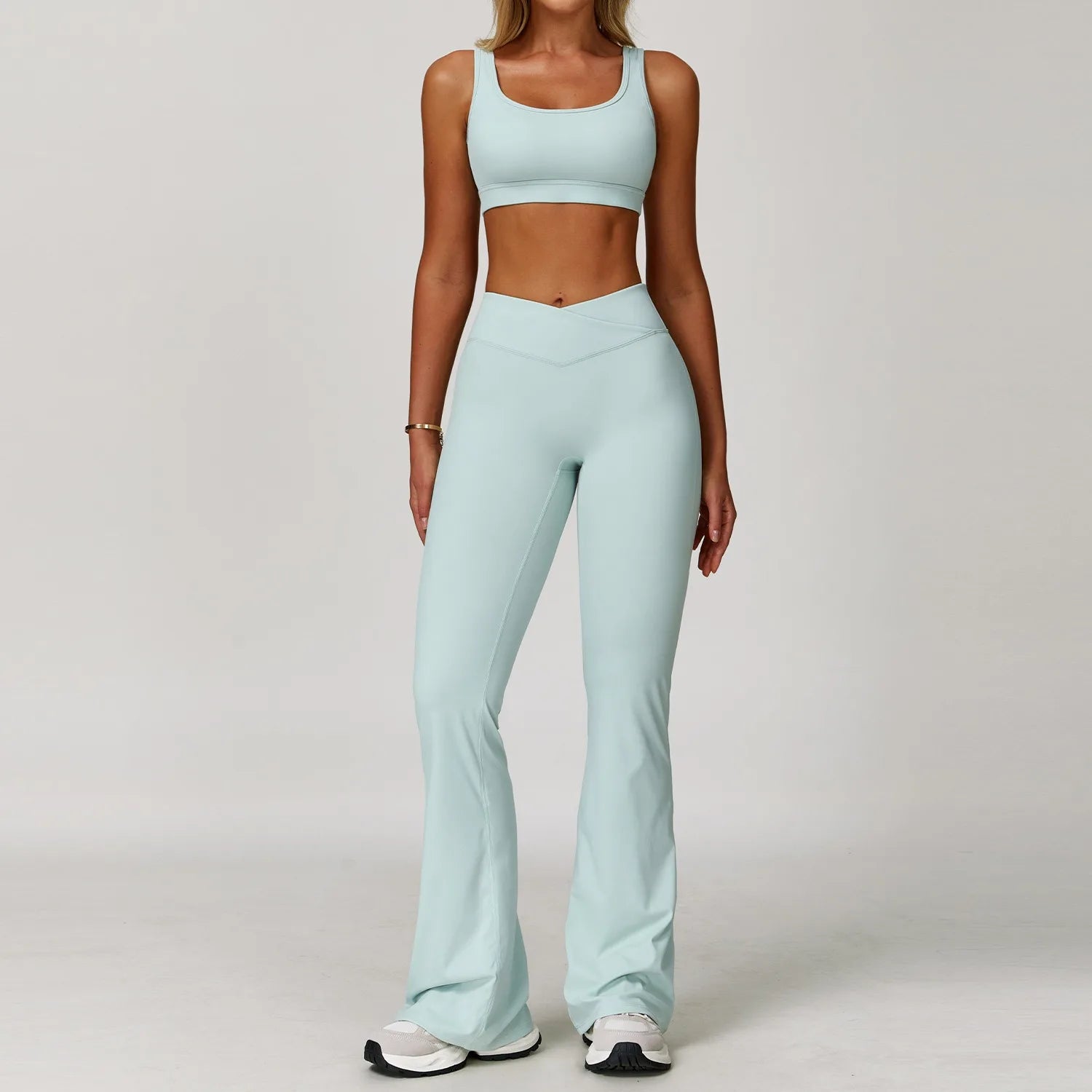2-Piece Pastel Activewear Set with Flared Leggings