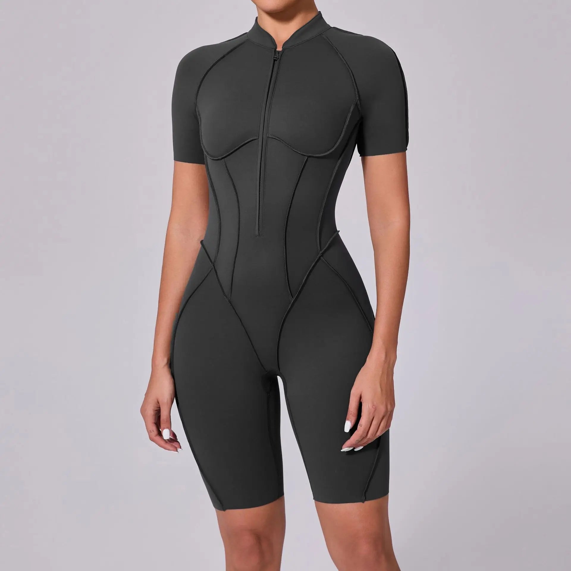 Seamless Backless Shorts Jumpsuit