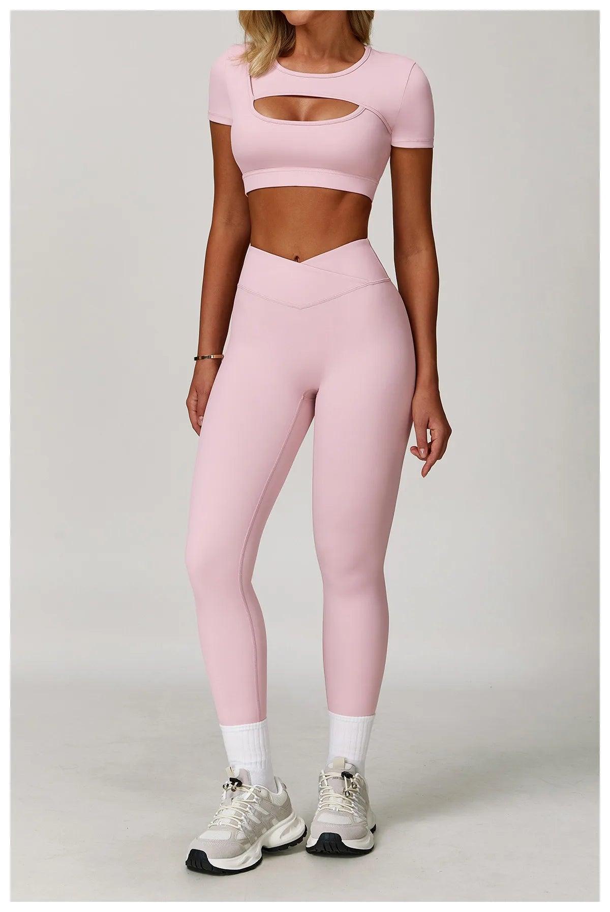 Cross-Fold V-Shaped Waist Pastel Leggings