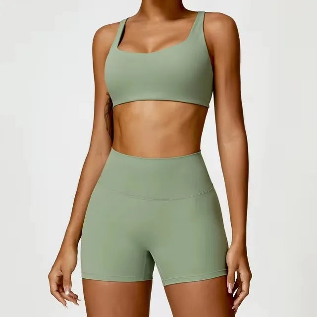 2-Piece Set – Long Sleeve Crop Top or Bra & Shorts