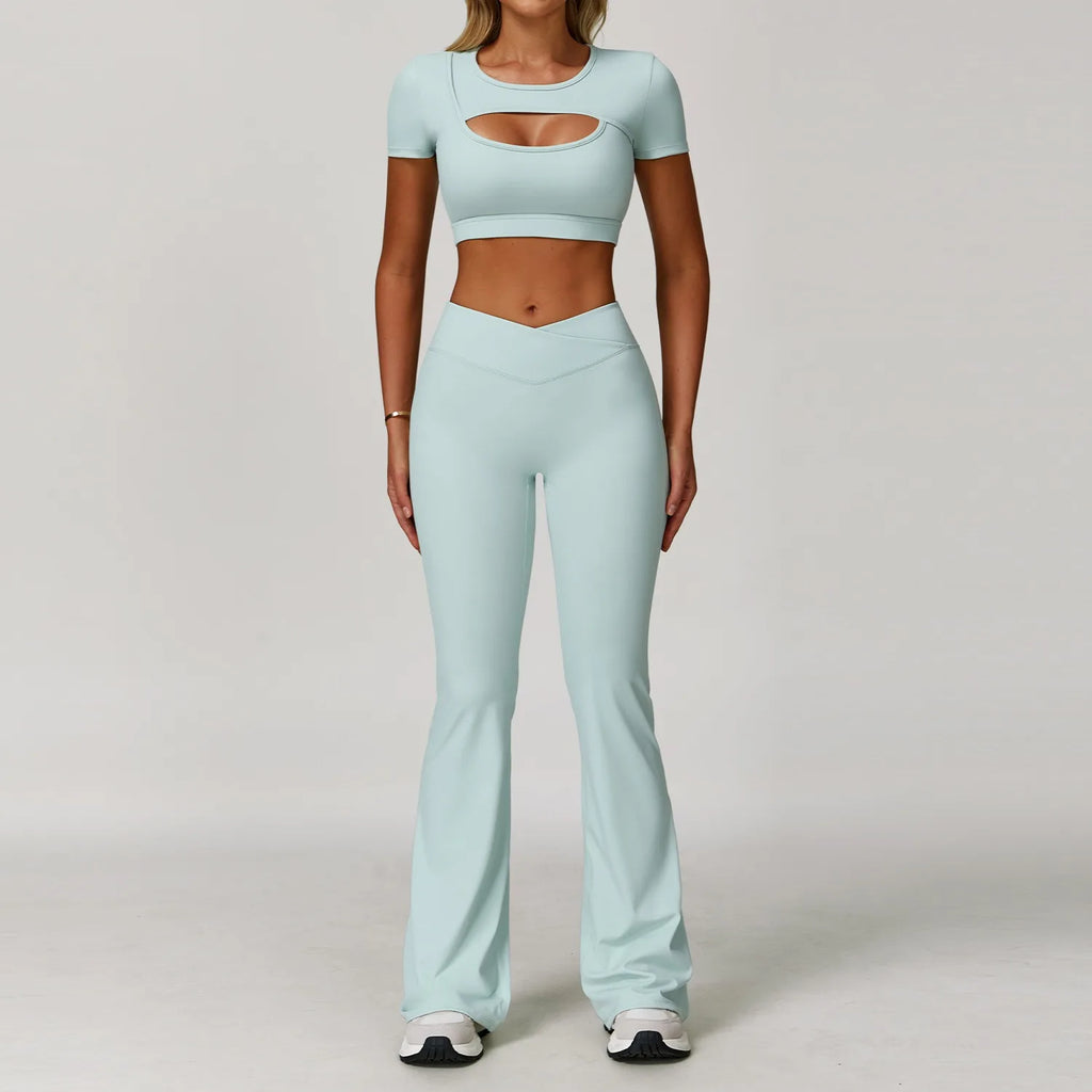 2-Piece Pastel Crop Top With Flared Leggings Set