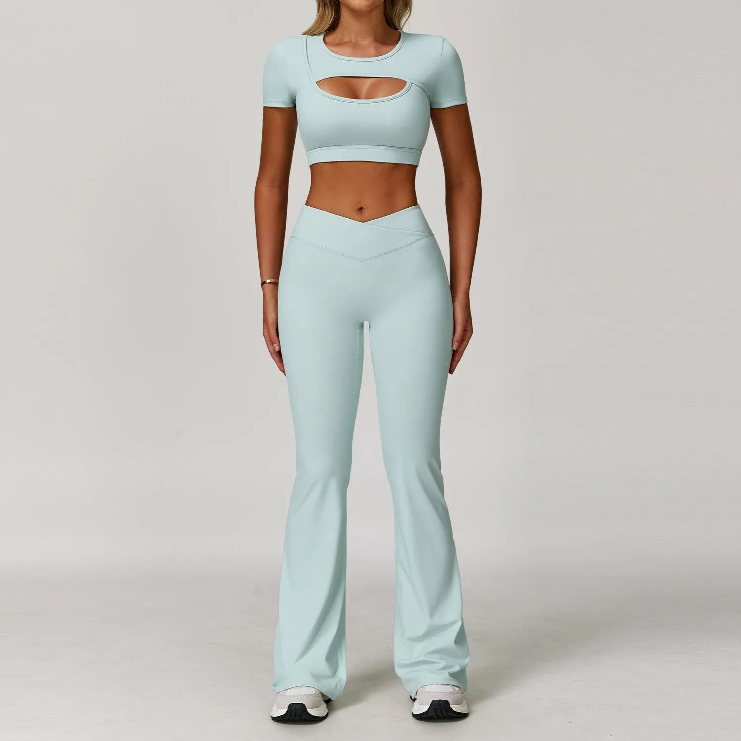 2-Piece Pastel Crop Top With Flared Leggings Set