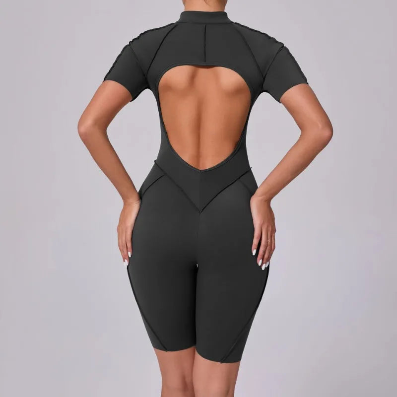 Seamless Backless Shorts Jumpsuit