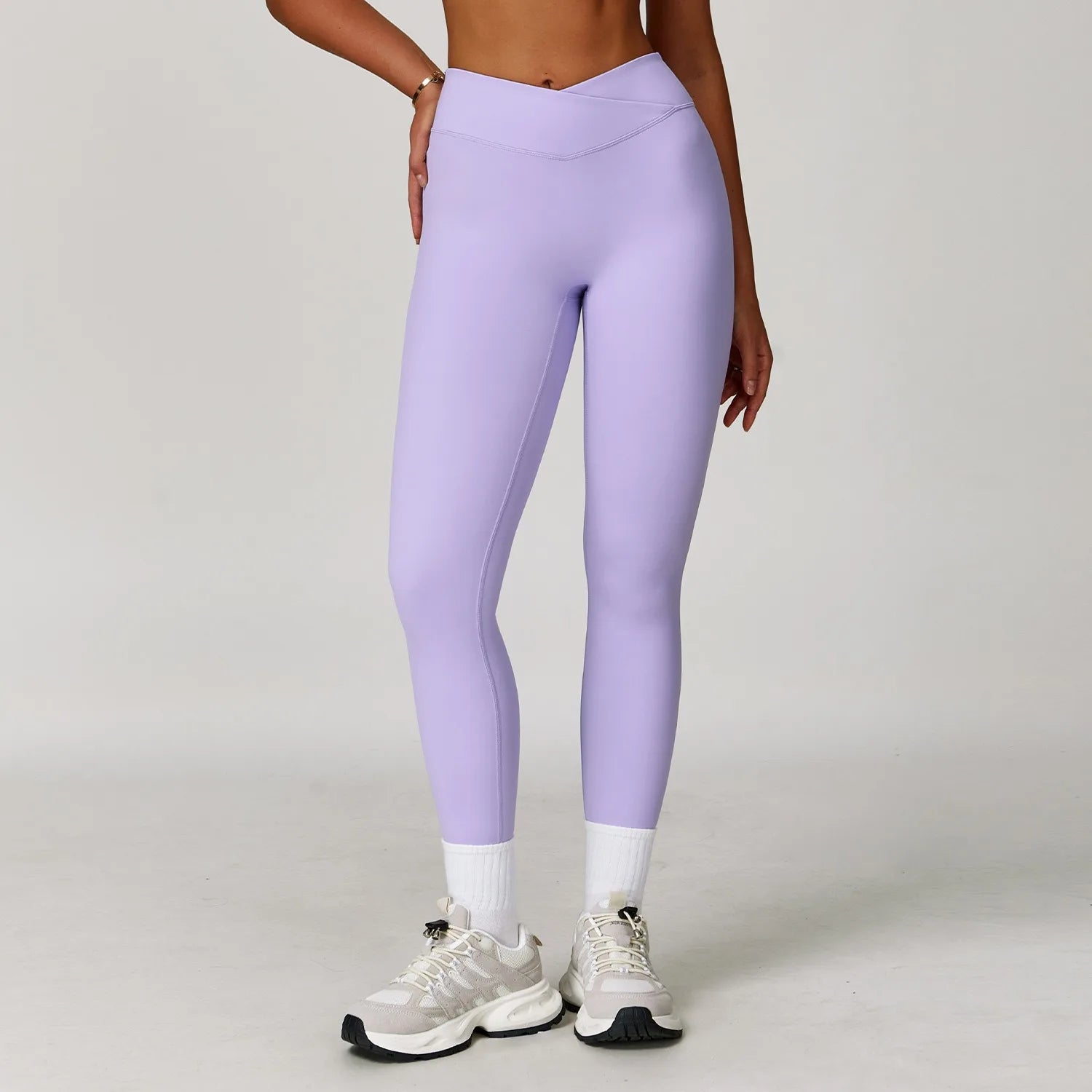 Cross-Fold V-Shaped Waist Pastel Leggings