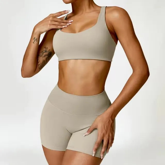 2-Piece Set – Long Sleeve Crop Top or Bra & Shorts