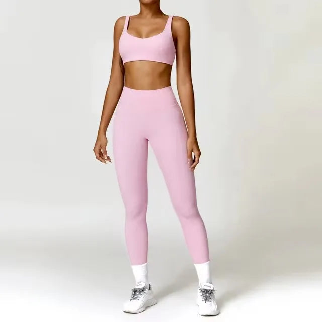 2-Piece Set – Long Sleeve Crop Top or Bra & High-Waist Scrunch Leggings