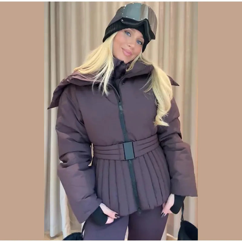 Belted Winter Ski Jacket for Women