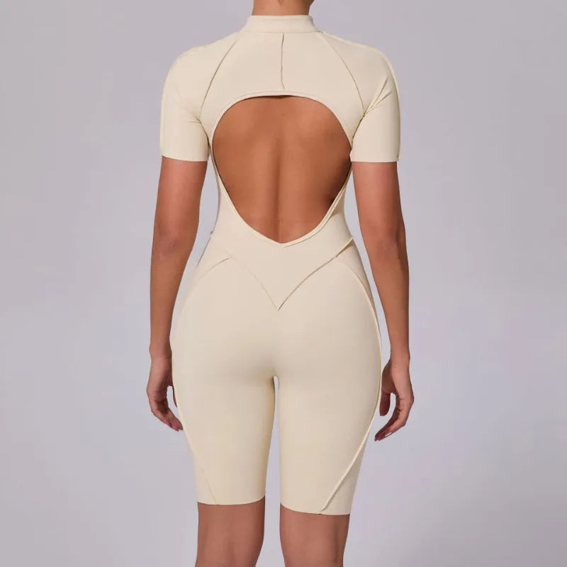 Seamless Backless Shorts Jumpsuit