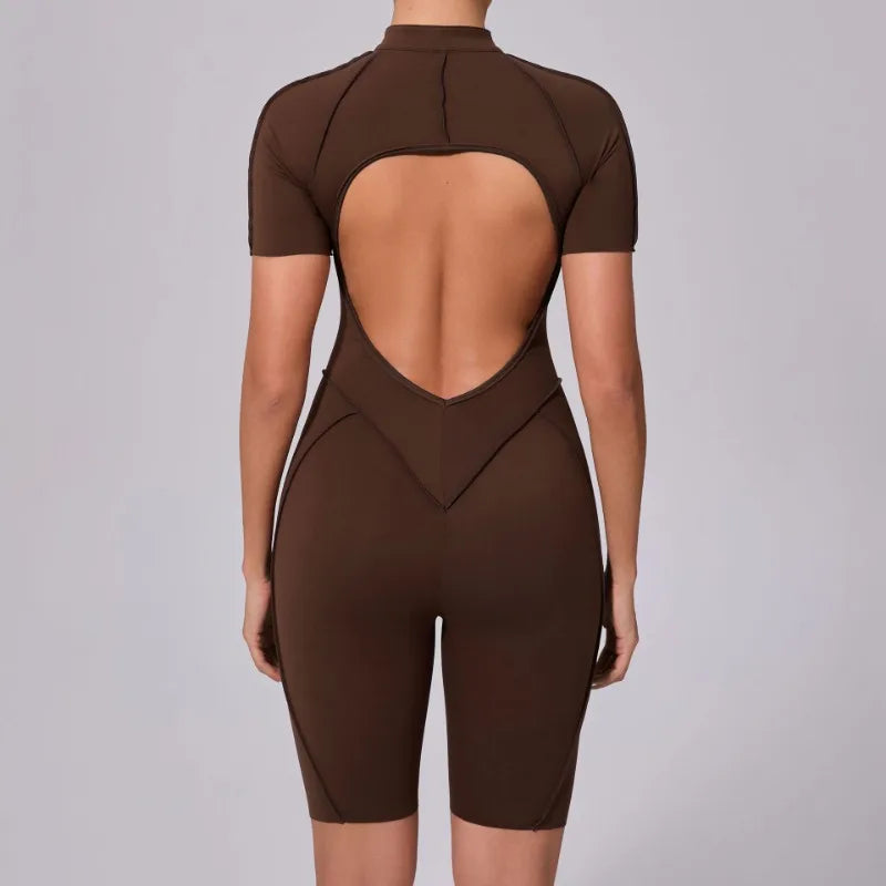 Seamless Backless Shorts Jumpsuit