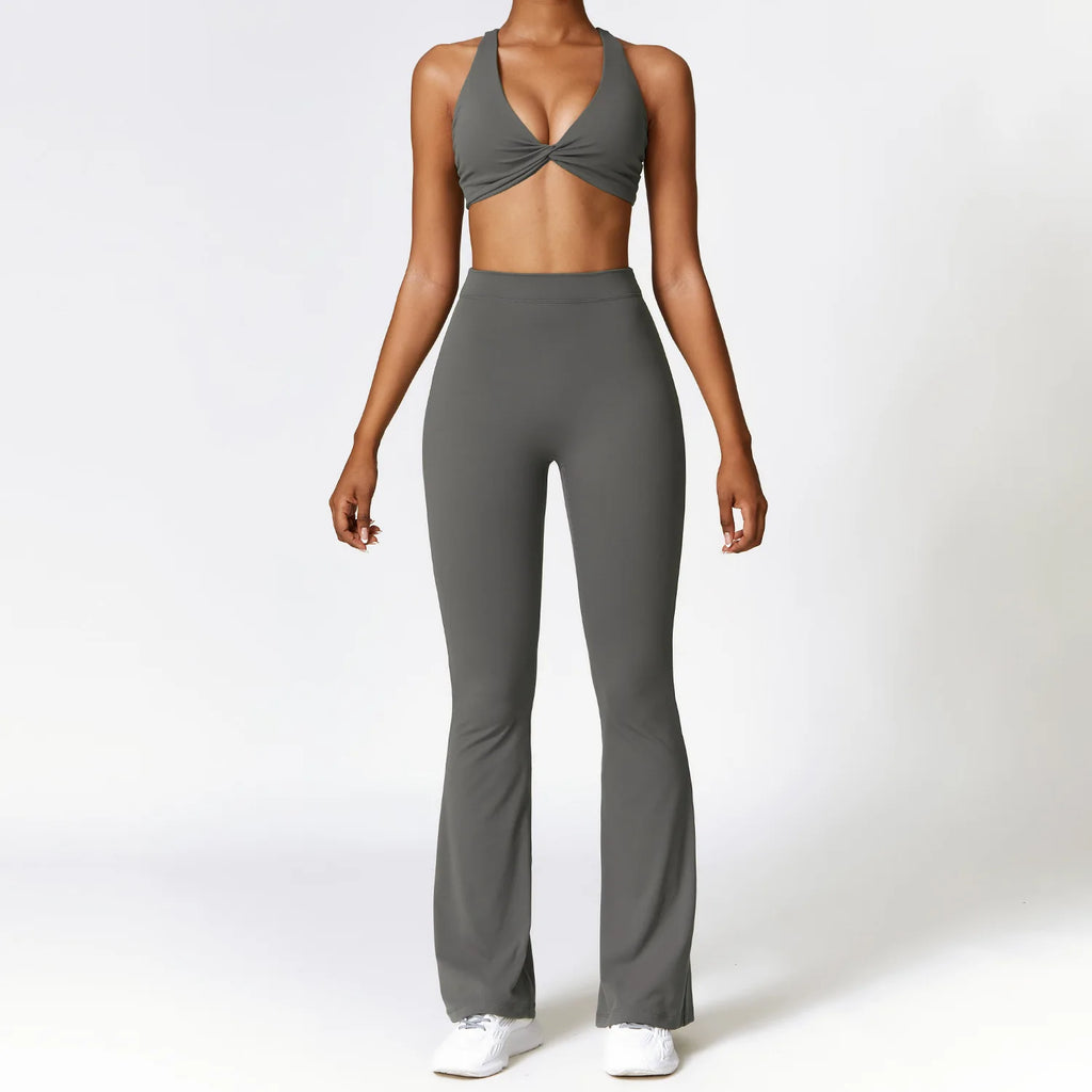 Seamless 2-Piece High-Waist Flare Leggings & Sports Bra