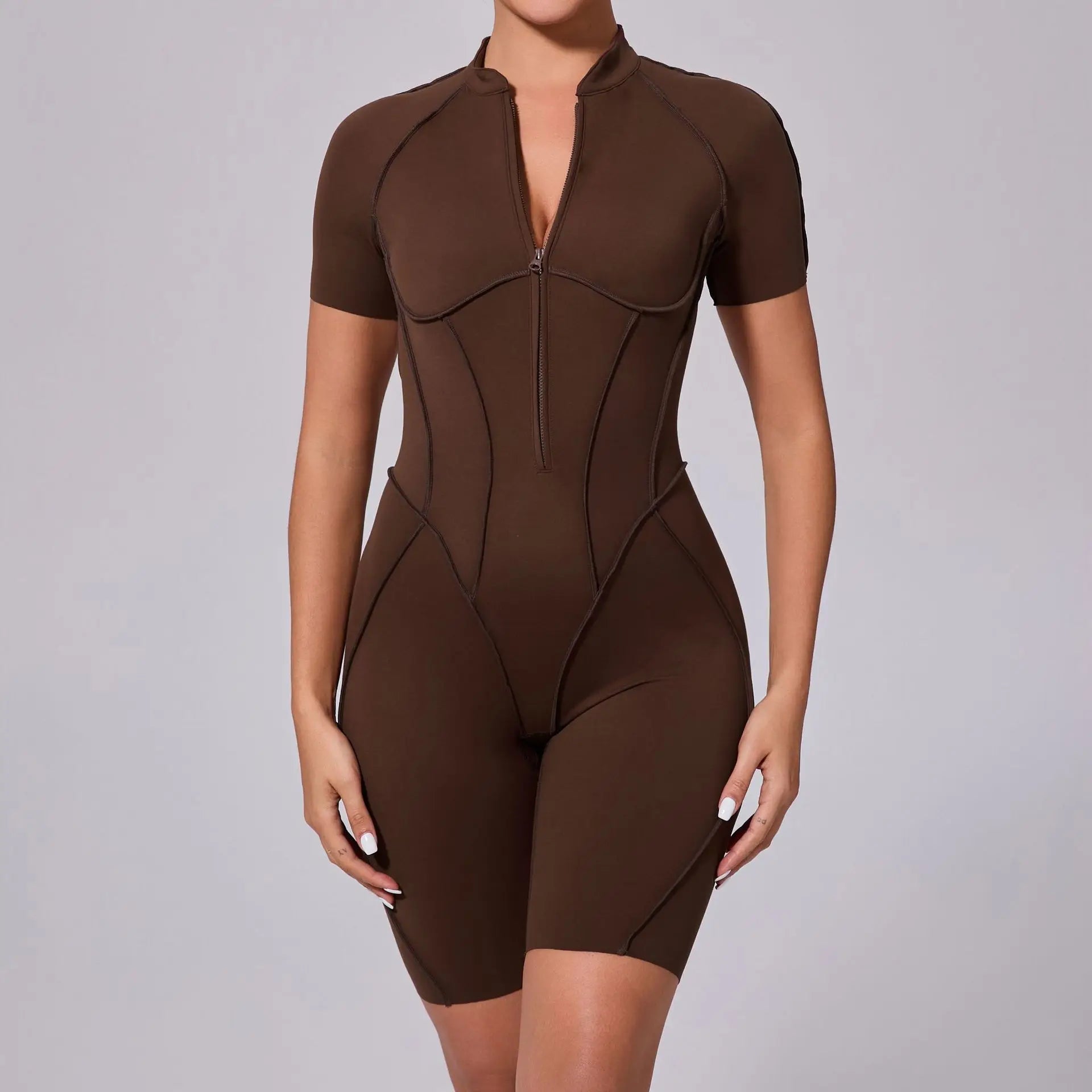 Seamless Backless Shorts Jumpsuit