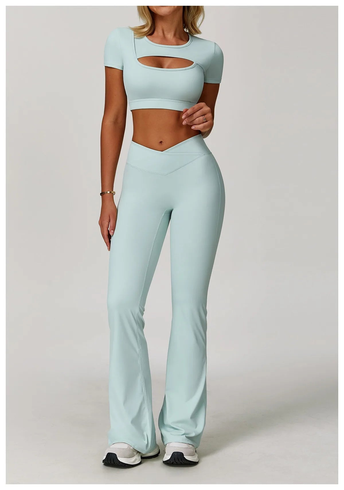 2-Piece Pastel Crop Top With Flared Leggings Set