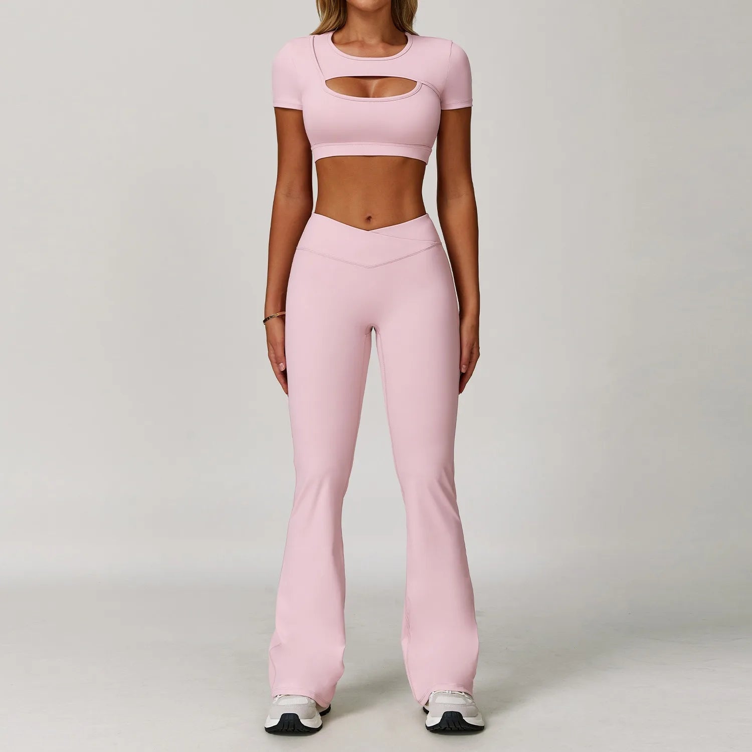 2-Piece Pastel Crop Top With Flared Leggings Set