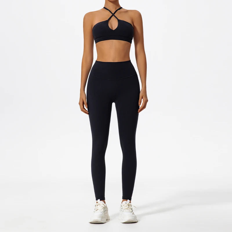 2-Piece Set Crossover Sports Bra & Leggings
