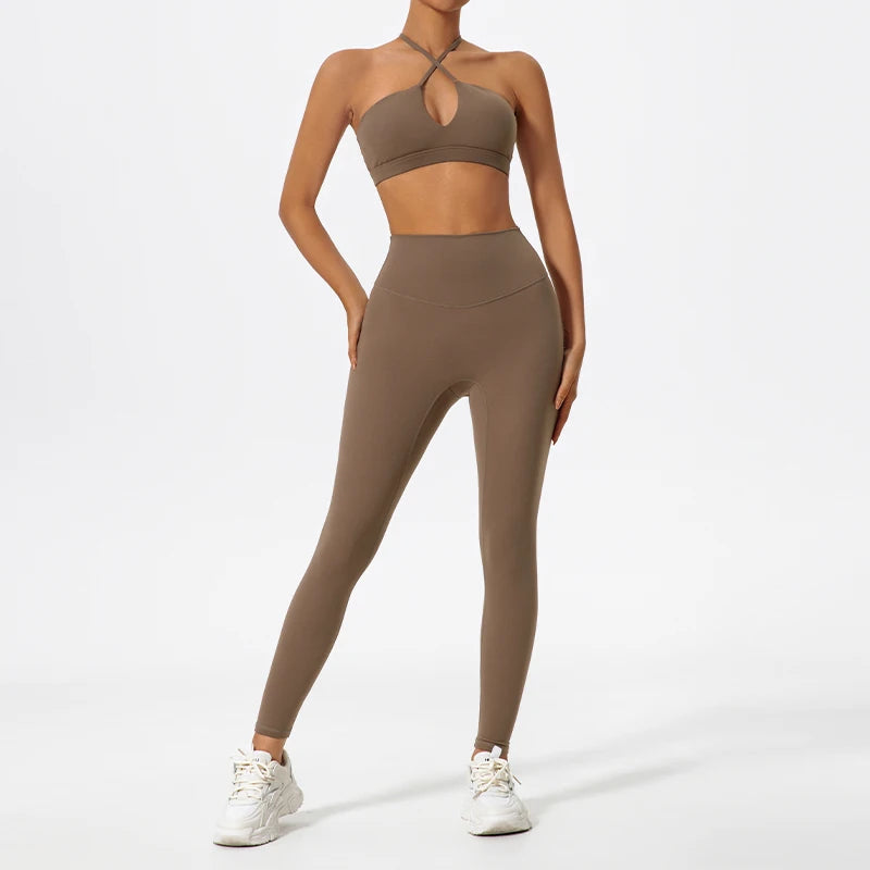 2-Piece Set Crossover Sports Bra & Leggings