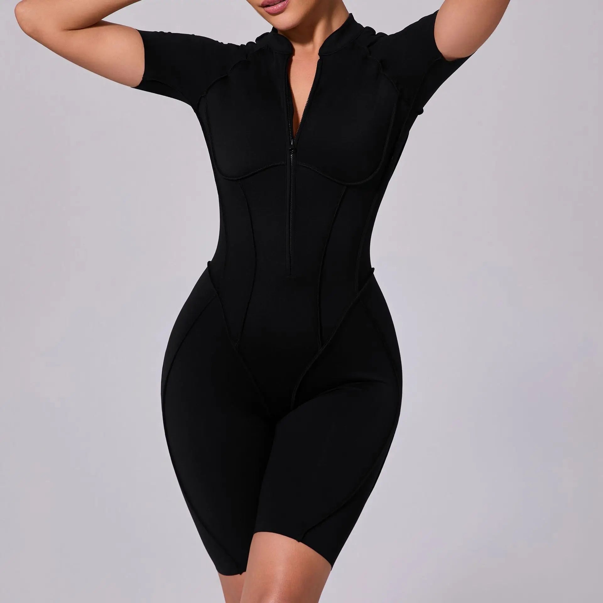 Seamless Backless Shorts Jumpsuit