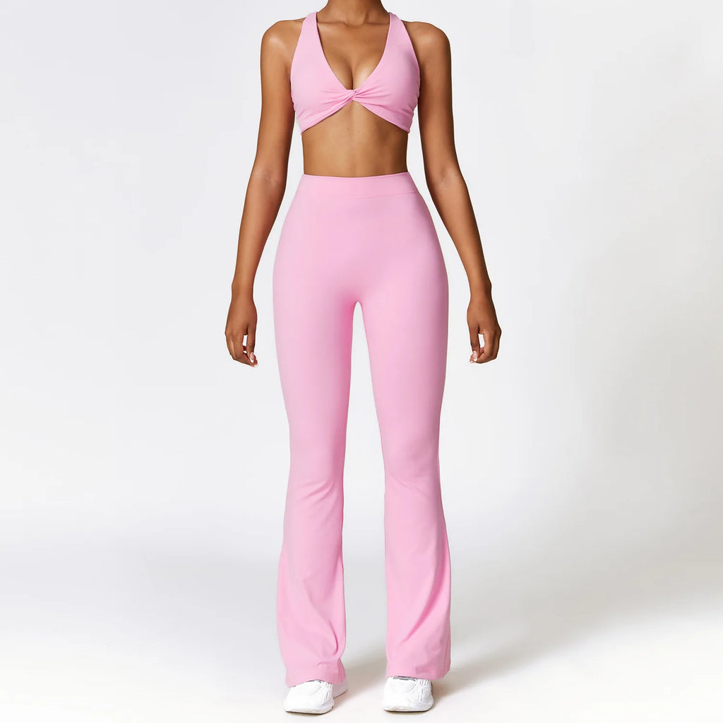 Seamless 2-Piece High-Waist Flare Leggings & Sports Bra