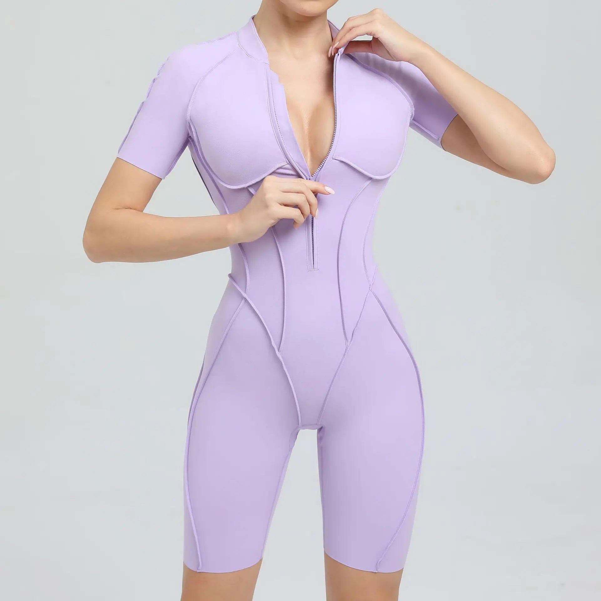 Seamless Backless Shorts Jumpsuit