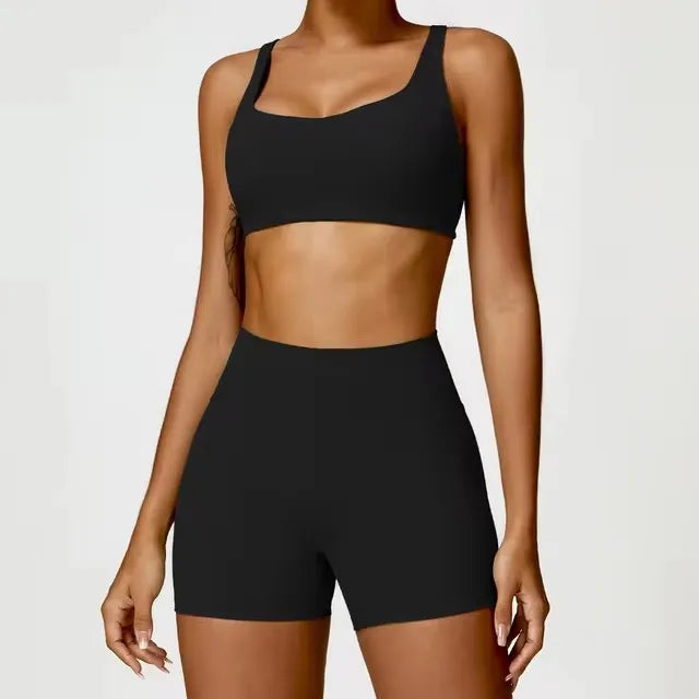 2-Piece Set – Long Sleeve Crop Top or Bra & Shorts