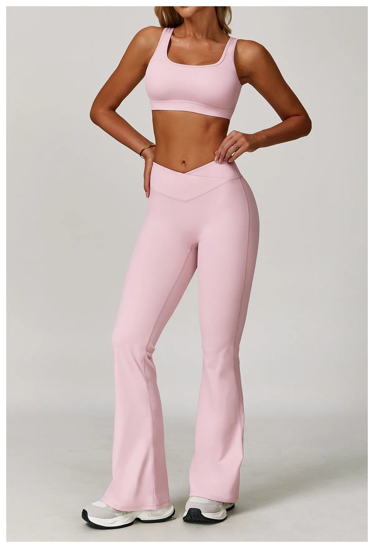 2-Piece Pastel Activewear Set with Flared Leggings