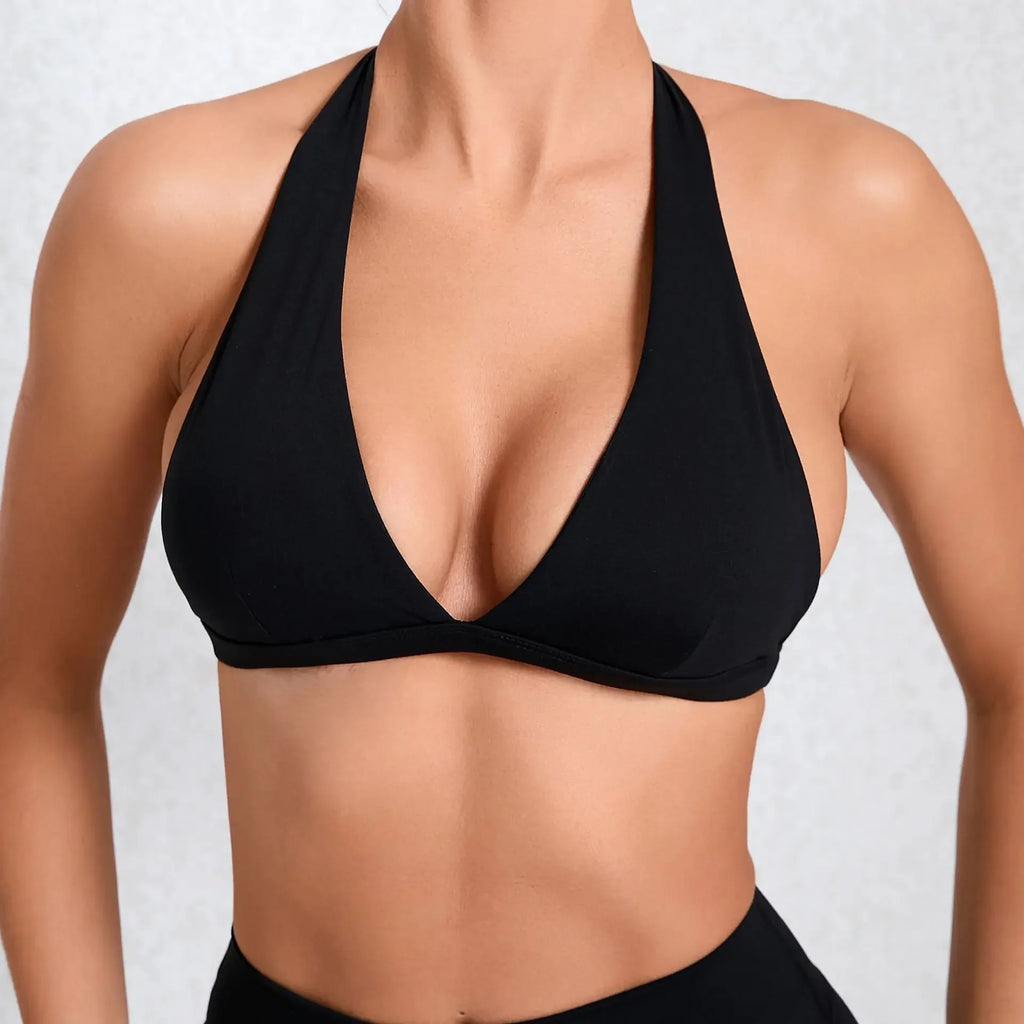 Deep V Halter Neck Sports Bra