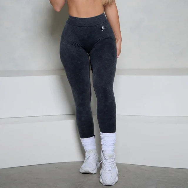 Acid Wash Scrunch Butt V-Back Leggings