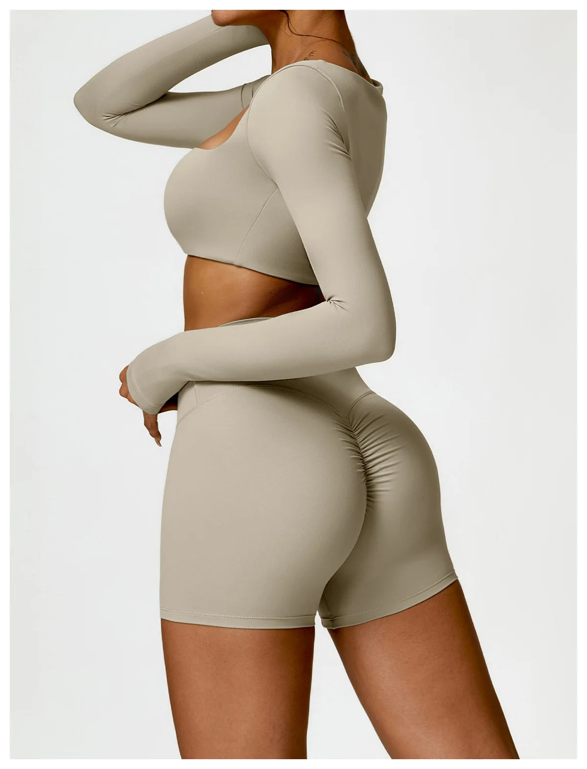 2-Piece Set – Long Sleeve Crop Top or Bra & Shorts